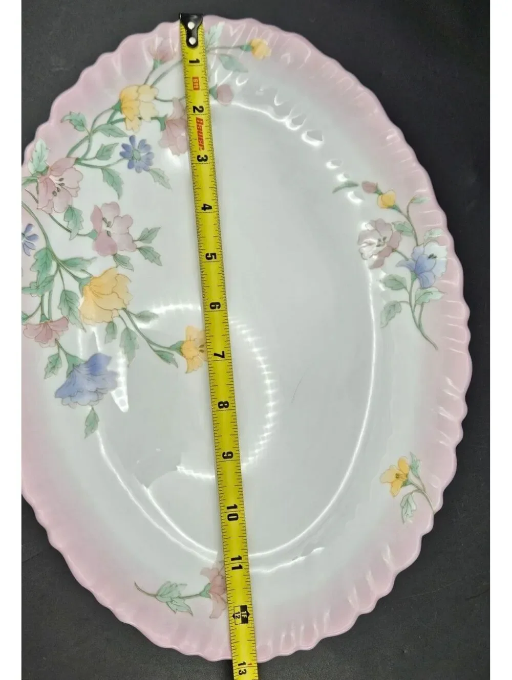 Vintage Arcopal France Elise Oval Serving Platter Pink Ombre Rim Floral 13